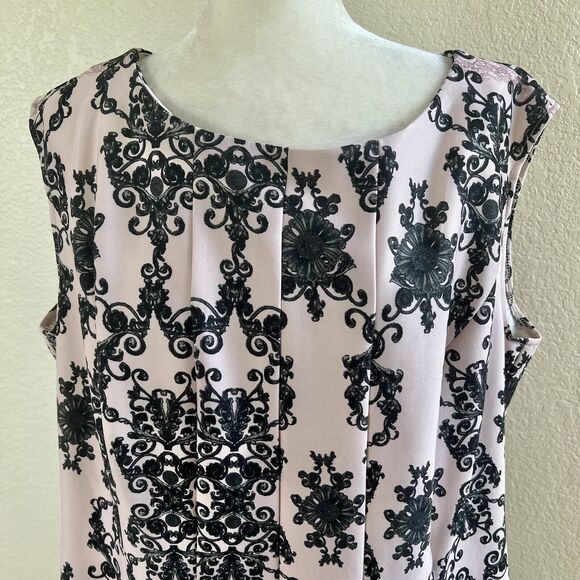 Gabby Skye Dress Women's 20W Pink Black Floral Damask Ombre Midi Short Sleeve - Picture 2 of 11